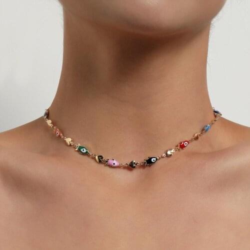 Interesting Enameled Colorful Fishes and Cute Hearts Women`s Clavicle Choker