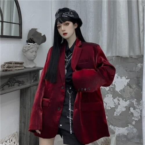 Women Blazers Jacket Harajuku Streetwear Gothic Coat Oversize Loose Turn Down Collar Solid Casual Ladies Suit Outwear Autumn New