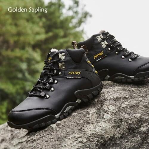 Golden Sapling Leisure Mens Boots Warm Plush Winter Shoes Fashion Leather Casual Boots Men Comfortable Mountain Trekking Shoe