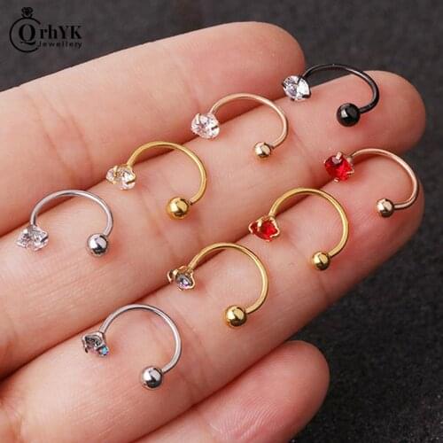 1PC Crystal Cubic Zirconia Hoop Tragus Cartilage Piercing Stud Earrings Jewelry