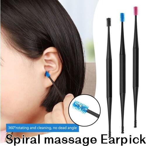 1PC Soft Silicone Ear Pick Double-ended Earpick Ear Wax Curette Remover Ear Cleaner Spoon Spiral Ear Clean Tool Spiral Design
