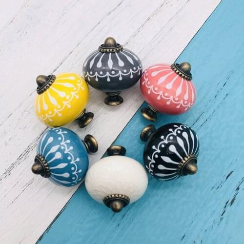 1x White Black Pink Blue Ceramic Door Handles European Antique Furniture Handles Drawer Pulls Kitchen Cabinet Knobs and Handles