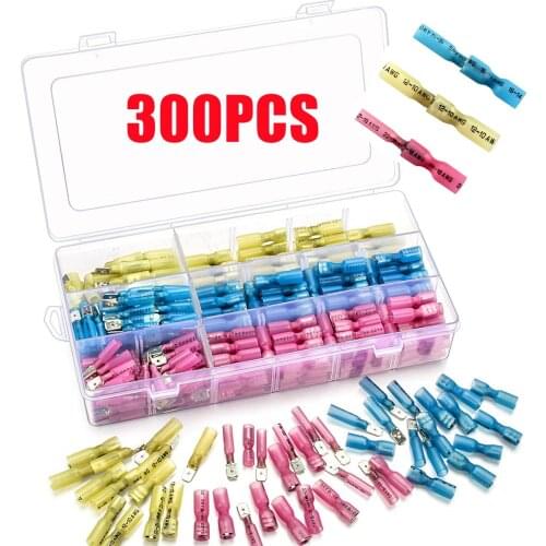 220/100Pcs Heat Shrink Wire Connector Electrical Insulated Crimp Butt Spade Terminals Male Female Marine Automotive Terminals