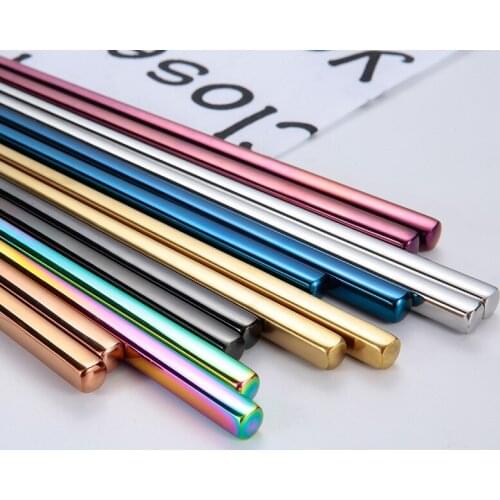 5Pairs Korean 304 Stainless Steel Square Chopsticks Food Sticks Portable Reusable Chop sticks Sushi Hashi