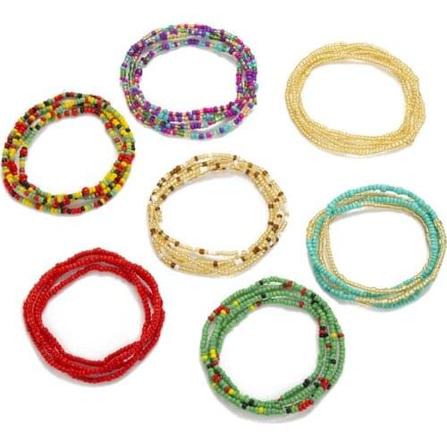 7Pcs Summer Bikini Stretchy Multi-Colors Beaded Belly Waist Chain Body Jewelry Dropshipping