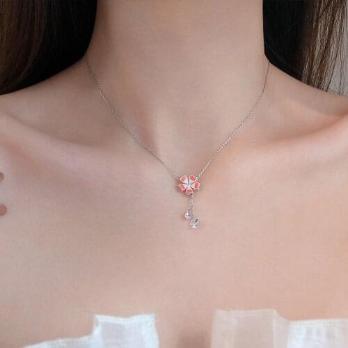 925 Sterling Silver Tassel Crystal Round Bead Cherry Blossoms Charm Pendant Choker Necklace For Women Statement Jewelry dz591
