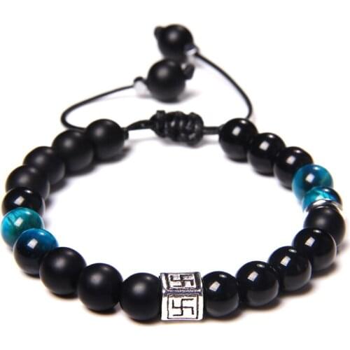 Natural stone Buddha Seal Charm Adjustable Rope length braided bracelet Tiger eye beads Buddhism pray Good luck Symbol gift