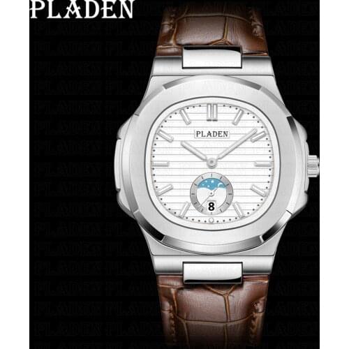 PLADEN Top Brand Classic Mens Retro Watches Automatic Quartz Watch Business Clock Genuine Leather Waterproof Military Wristwatch