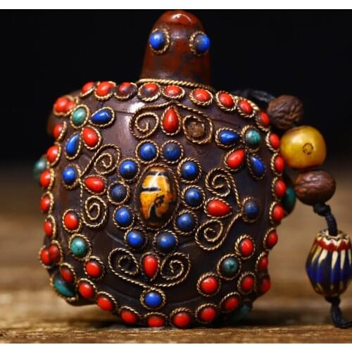 Home Decor 3"Tibet temple Old Natural agate Filigree mosaic Gem Dzi Bead Lucky Turtle Pendant Amulet Town House Exorcism