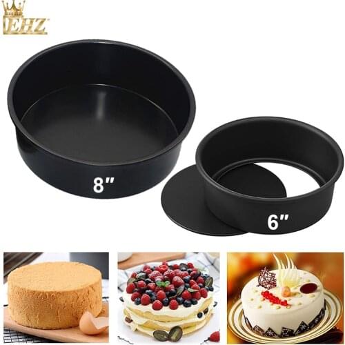 EHZ 6/8 Inch Cake Pan Professional Cake Mold/Mould Non-Stick Carbon Steel Round Cake Pan Bakeware With Removable Bottom Black