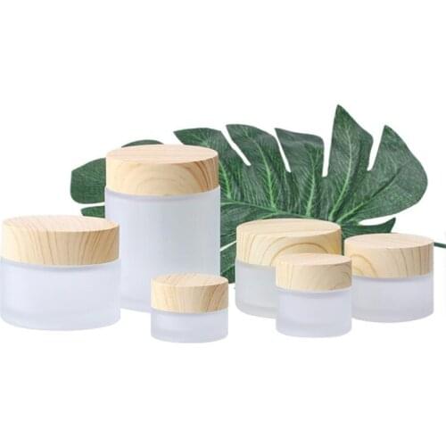 Frosted Glass Jar Cream Bottles Round Cosmetic Jars Hand Face Packing Bottles 5g 10g 15g 30g 50g 100g Jars With Wood Grain Cover