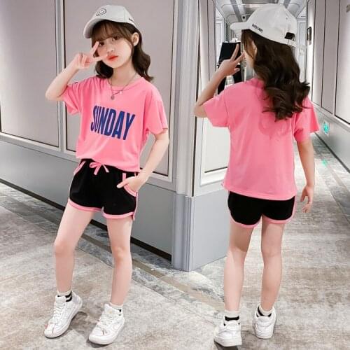 Kids Clothes Letter T-shirt & Shorts 2PCS Clothes For Girls Sports Suit Children Clothing Summer Girls Clothes 4 6 8 10 12 Years
