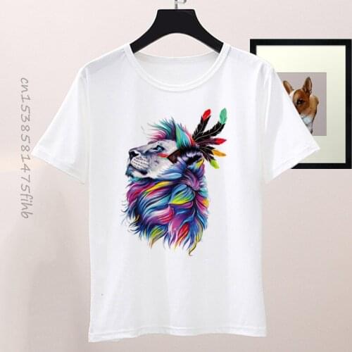 Premium Womens Wolf Unicorn Tiger Feather T-Shirt Female Funny Pink T-Shirt Girl Casual Animal Tshirt Streetwear Drop Shipping