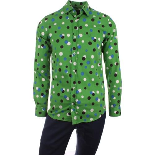 Gentilbay Mens Retro Vintage Printed Green Lcyra Cotton Sport LC1019 Casual Shirt