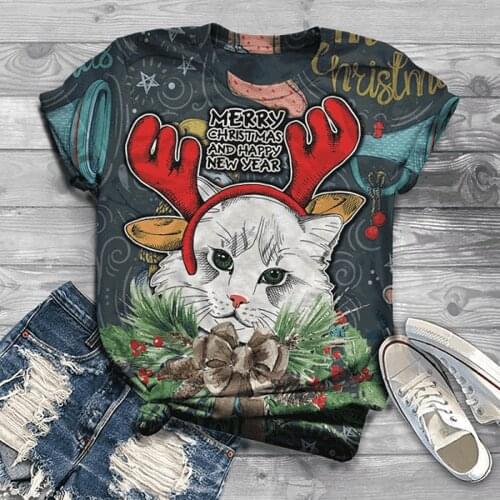 Harajuku Graphic T Shirts Woman Tshirts Plus Size Women Short Sleeve Christmas Print O-Neck Tops T-Shirt t-shirty damskie