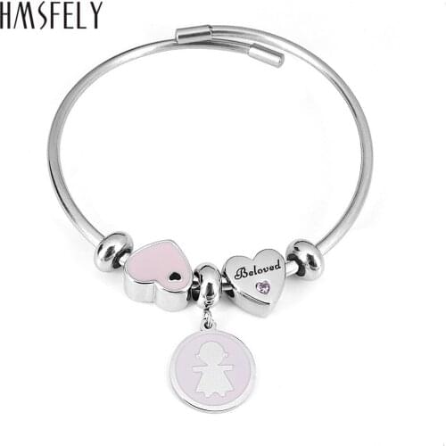 HMSFELY 316L Stainless Steel Women Charm Open Bracelets Bangles Jewelry Adjustable Beaded Elastic Cuff Bracelet For Women Girl