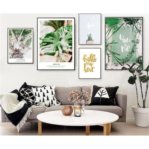 Green Leaf Painting Art Prints Nordic Poster Cactus Wall Art Canvas Pictures for Living Room Kitchen Bedroom Home Decoration