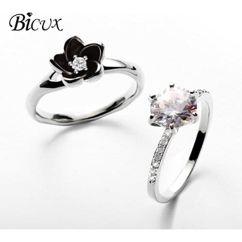 BICUX Engagement Rings for Women Classic 6 Claw Crystal AAA White Cubic Zircon Femme Women Wedding Band Ring For Bride Jewelry