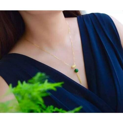 Natural green jasper pendant S925 silver Natural gemstone Pendant Necklace trendy Elegant Lotus tassels women girl jewelry