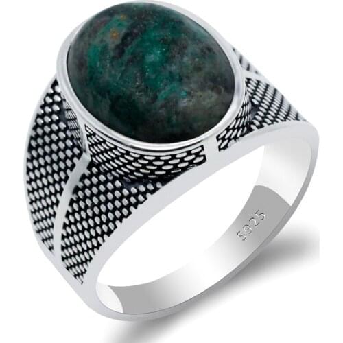 Men Ring with Phoenix Stone 925 Sterling Silver Natural Stone Vintage Ring Thai Silver Turkish Jewelry Gift for Male Female