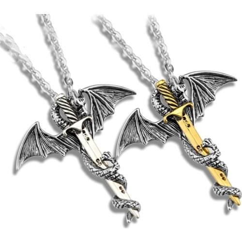 Super Personality Cool Stainless Steel Pendant Luminous Necklace Pterosaur Sword Jewelry Men Necklace Dragon Punk Necklace