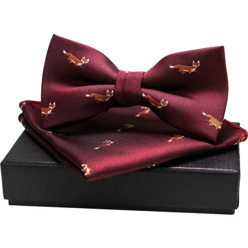 Men Woven Pre Tied Bow Tie Silk Blue Animal Butterfly Pocket Square Gift box Set Adjustable Formal Wedding Party BowTie
