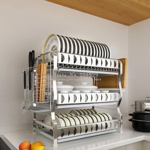 Wall Mounted And Floor Stand 304 Stainless Steel Dish Rack Drain Rack Kitchen Rack Multi-layer Drying Dishwashing Storage Box
