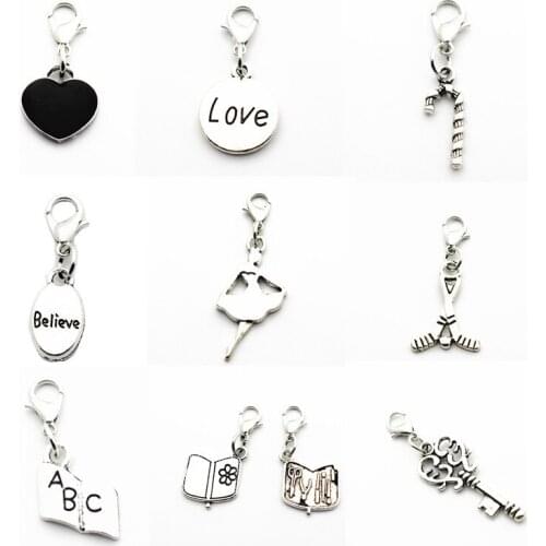 Newest 12pcs/lot Silver Alloy heart LOVE sweet Dangle Charms Lobster Clasp Hanging Charm fit Bracelet&Pendant Necklace