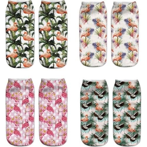 New 3D Print Casual Polyester Socks Flamingo Women Durable Socks Cute Low Cut Ankle Sock Cartoons Casual Type Teenager Socks