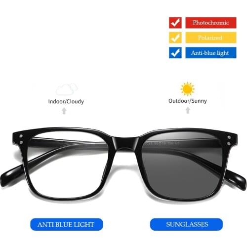 TR90 Frame 2-in-1 Photochromic Polarized Sunglasses Men Women Anti Blue Light Blocking Glasses Chameleon Glasses