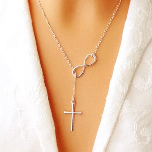 Celebrity Fashion Silver Plated Infinity Cross Lariat Pendant Chain Necklace wholesale drop shipping