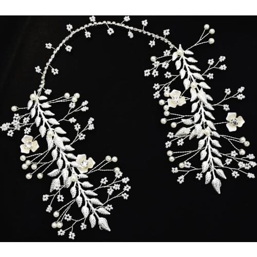 Elegant Full Pearl Crystal Headbands for Women Handmade Leaf Flower Headdress Bridal Crown Wedding Hair Accessories
