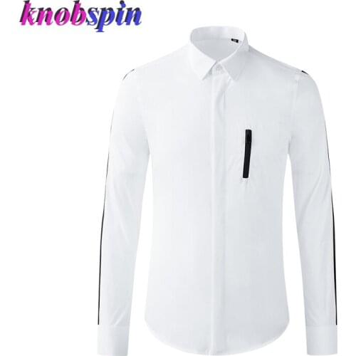 Luxury Zipper design Shirt Men 100% Pure Cotton Clothings Long sleeve Slim Casual Business male dress Shirts Plus size M-3XL