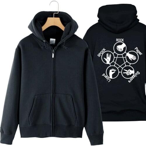 Sheldon Rock Paper Scissors Lizard Spock TBBT Hand Game Man Boys Full Zip Autumn Winter Fleece Hooded Coat Jackets ZIIART