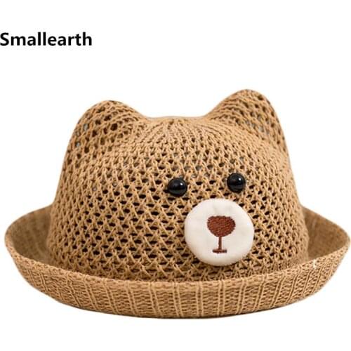 New Summer Childrens Cartoon Sun Hat Baby Girls Handmade Knitted Sun Cap Foldable Boy Basin Caps Child Hollow Beach Straw Hats