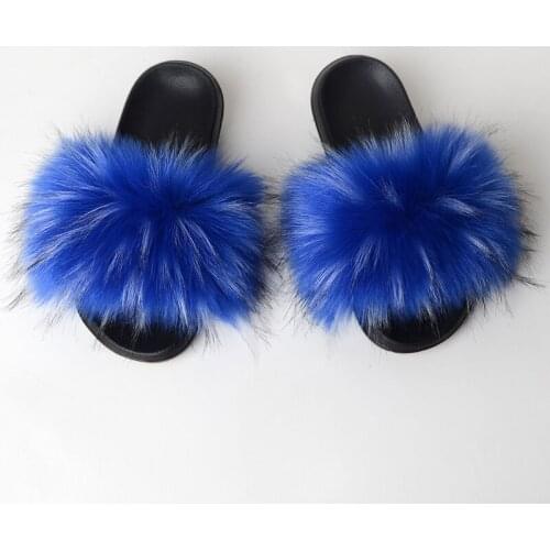 Fashion Real Raccoon Fur Slides Slippers furry Flip Flops Casual Vogue Fox Fur Sandals Vogue Plush Shoes and fuzzy shoes
