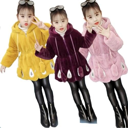 2021 Thick Keep Warm Winter Jacket For Girls Big Size Fur Collar Letter Long Hooded Kids Outerwear Teenager Windbreaker Coat