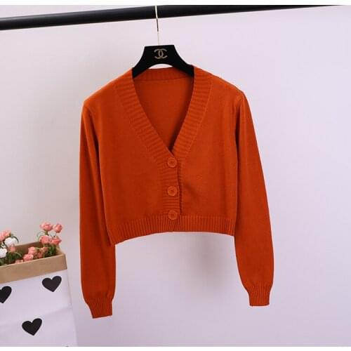 Womens Cropped Cardigan Sweaters Female Black White Short Sweater V Neck Single Breasted Sweater Woman Knitted Cardigan GD153