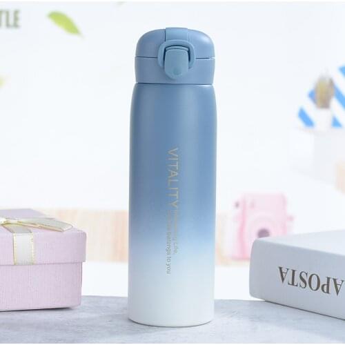 Gradient color stainless steel vacuum flask creative fashion bounce cover tea cup annual meeting festival gift cup custom