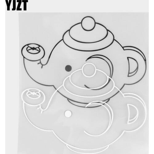 YJZT 15×10.9CM Lovely Kettle Creative Car Sticker Cartoon Decoration Vinyl Decal Black / Silver 20D-0296