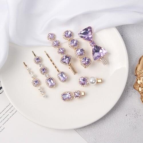 Hot Sell New Korean Vintage Purple Crystal Hairpins Elegant Pearl Hair Clips for Women Fashion Summer Holiday Hair Accessories