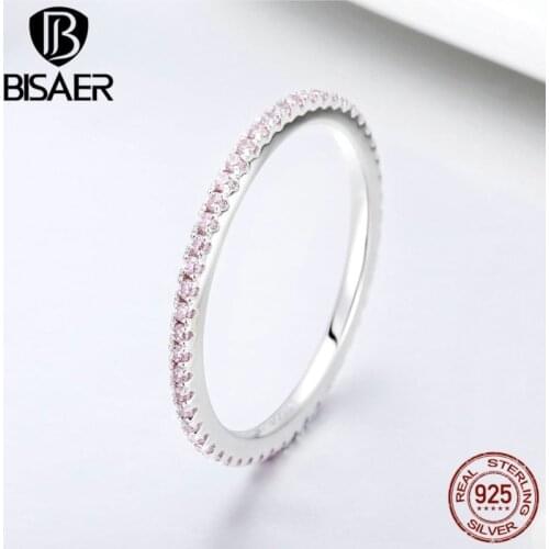 BISAER 925 Sterling Silver Simple Geometric Wedding Rings for Women Round Circle Ring Female Sterling Silver Jewelry ECR066