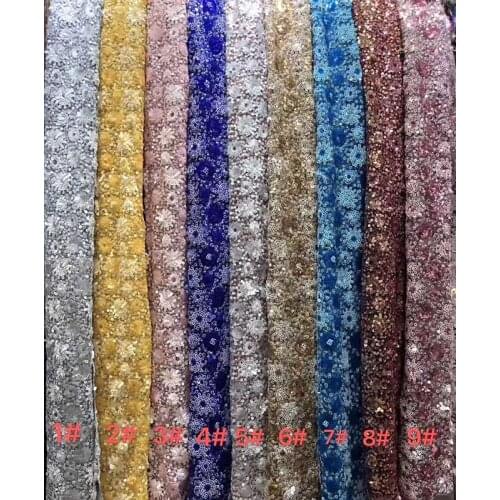 GLace 1Y/Lot 9colour sequins mesh glitter fabric for women dress african lace fabric 2019 high quality lace accessories TX1108