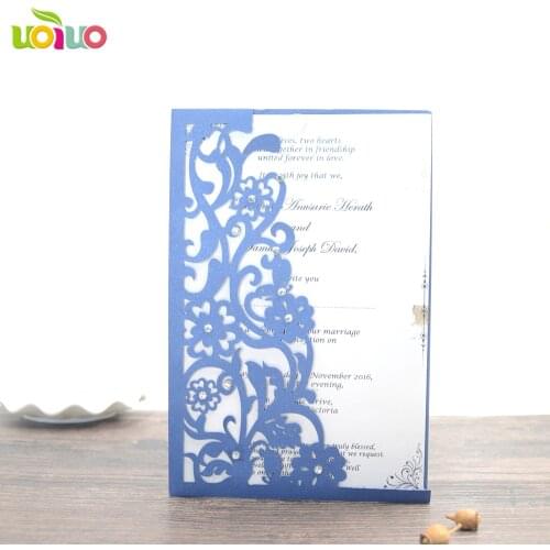 Hollow sea blue flower wedding invitation laser Luxury Wedding Invitations Card Elegant Lace Favor Wedding party supplies