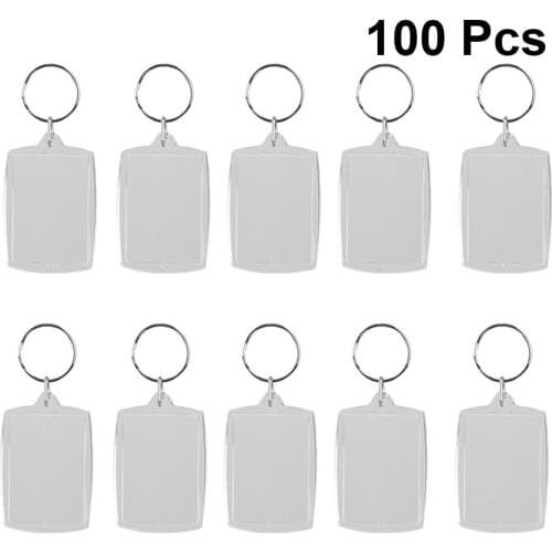 100pcs DIY Split Ring Key Chain Rectangle Transparent Blank Acrylic Insert Photo Picture Frame Keyring Keychain Gift