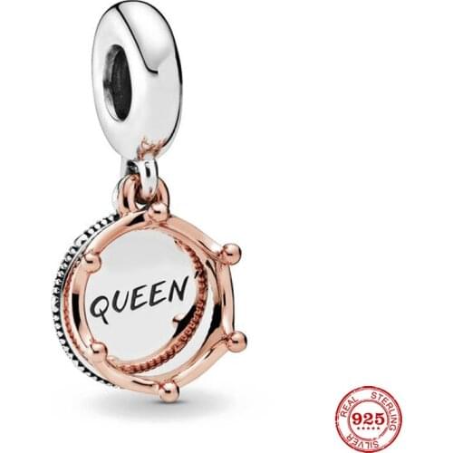 New Original Rose Gold Queen Dangle Bead Charm Fit European Pandora Charms Bracelet Bangles Diy Jewelry P049