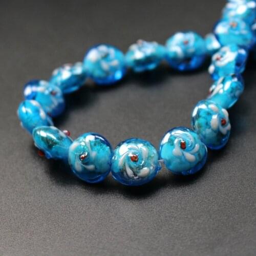 20pcs/Lot 16mm*14mm*10mm Ocean blue colors Lampwork Glass Beads Flower Flat Beads Charms for jewelry making