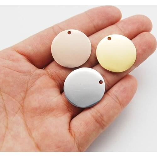Dia 25mm Thickness 1.2mm Round Charms Pendants Circle Tags Inner Outer Hole Charms Mirror Polish Stainless Steel Wholesale 50pcs