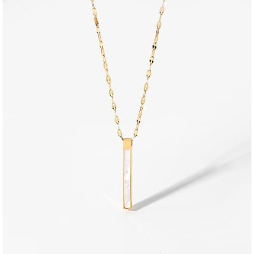 Statement Minimalist Stainless Steel Geometric Slender Natural Shell Pendant Necklace For Women Girls Blade Chain Party Jewelry