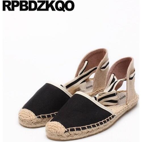 Ankle Strap Women Slingback Striped Large Size Lace Up Straw Summer Size 9 Flats Canvas Espadrilles Pink Rope Hemp Shoes Black